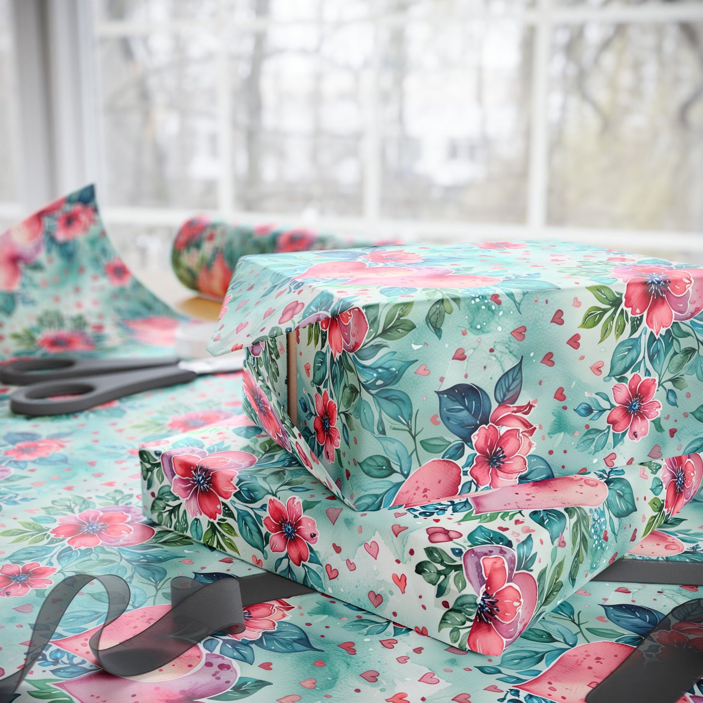 Blue & Pink Floral Gift Wrap