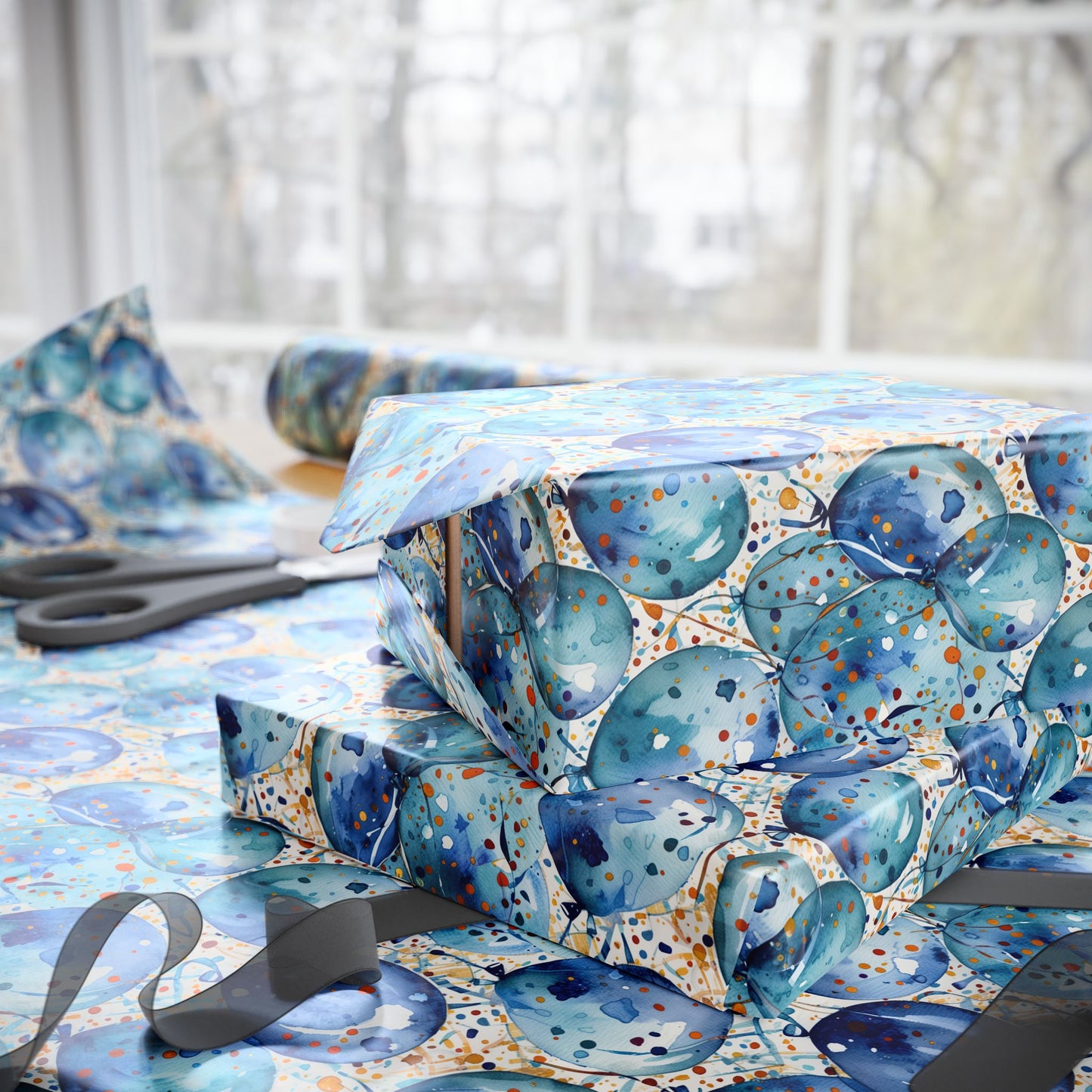 Artistic Blue Celebration Wrapping Papers