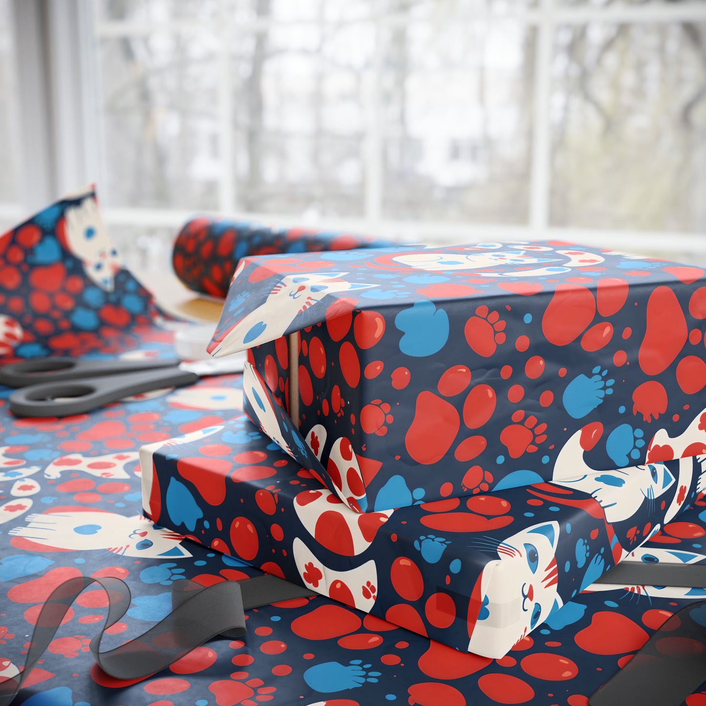 Retro Cat Design Wrapping Paper: Whisker Wonderland Gift Wrap
