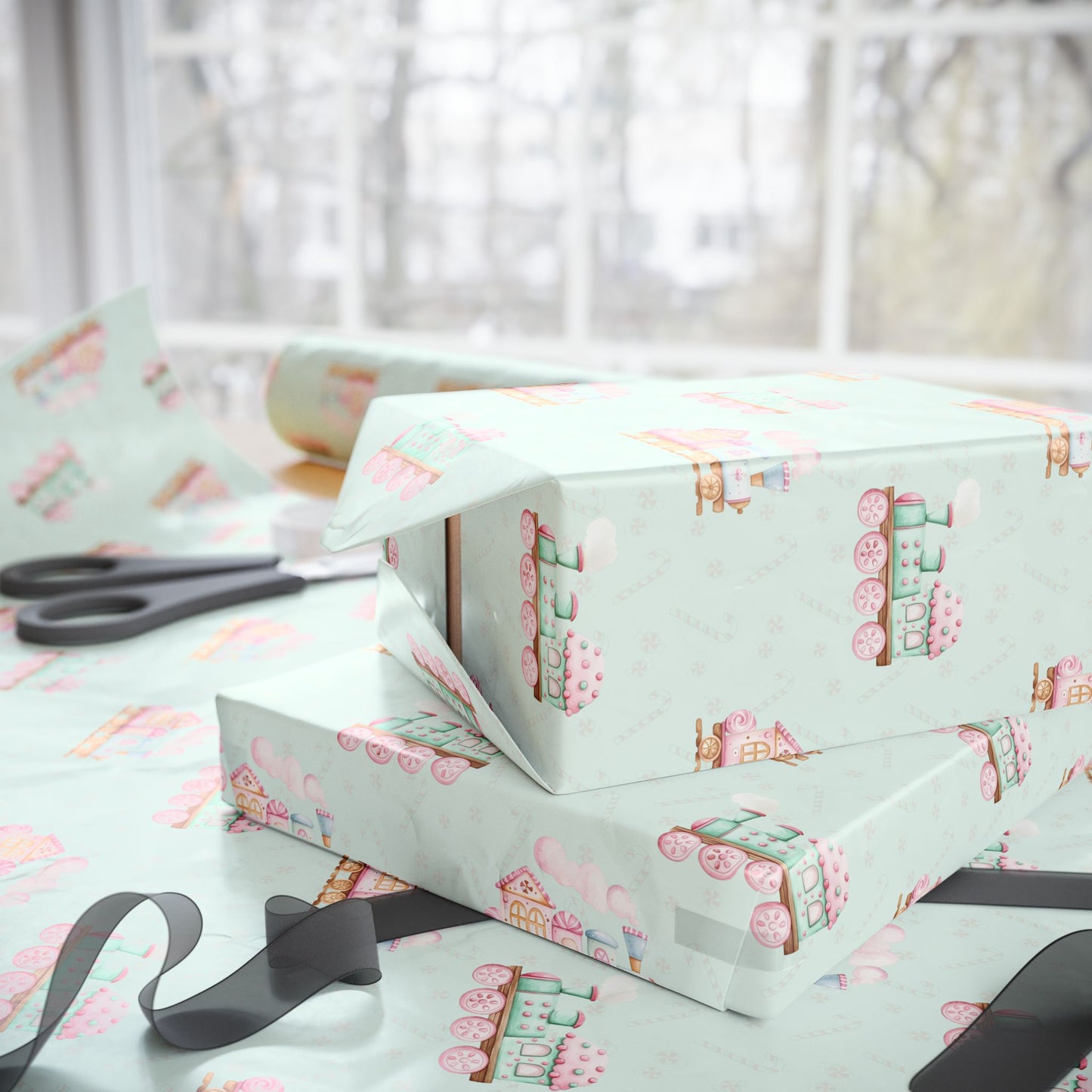 The Sweet Express – Gingerbread Christmas Train Wrapping Paper