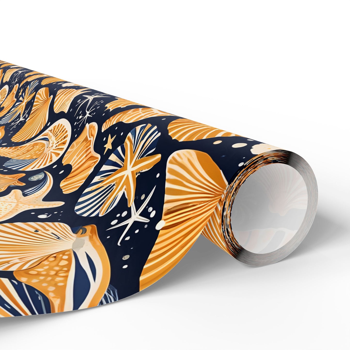 Seashell - Inspired Navy and Yellow Gift Wrap