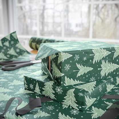 Scandi - Chic Green Christmas Tree Wrapping Paper – Modern Nordic Holiday Gift Wrap