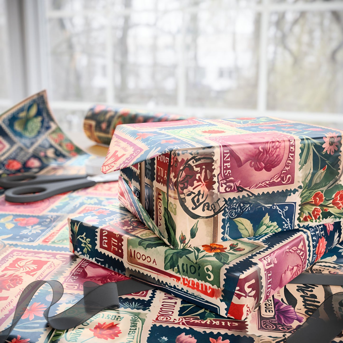 Love Stamps Gift Wrap for Valentine's Packages
