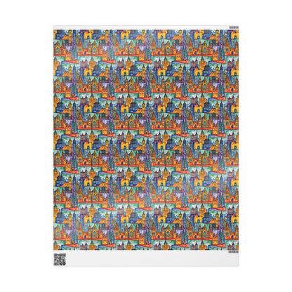 Vibrant Cityscape Wrapping Paper - Festive Gift Wrap