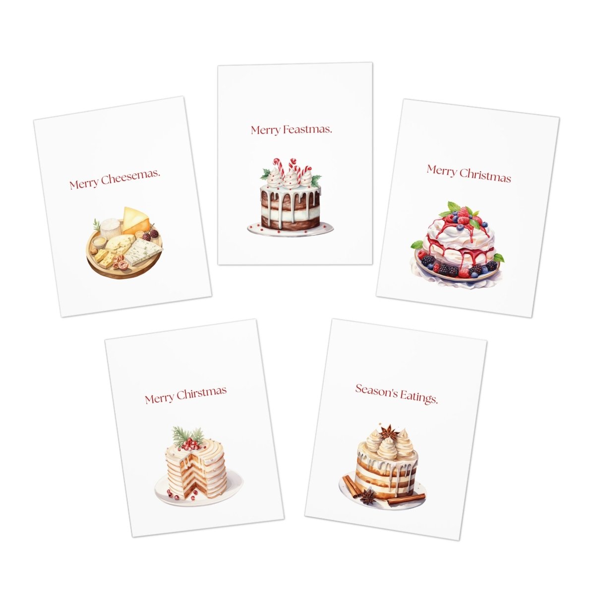 Funny Christmas (Food - Set 1) Greeting Card Pack | Set of 5 Holiday Cards | Cute & Cheeky Christmas Cards