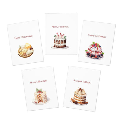 Funny Christmas (Food - Set 1) Greeting Card Pack | Set of 5 Holiday Cards | Cute & Cheeky Christmas Cards