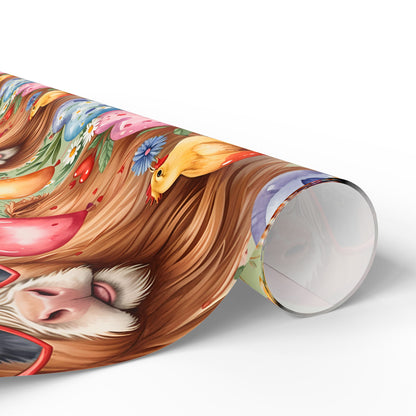 Gift Wrap - Unique Green Highland Cow Design