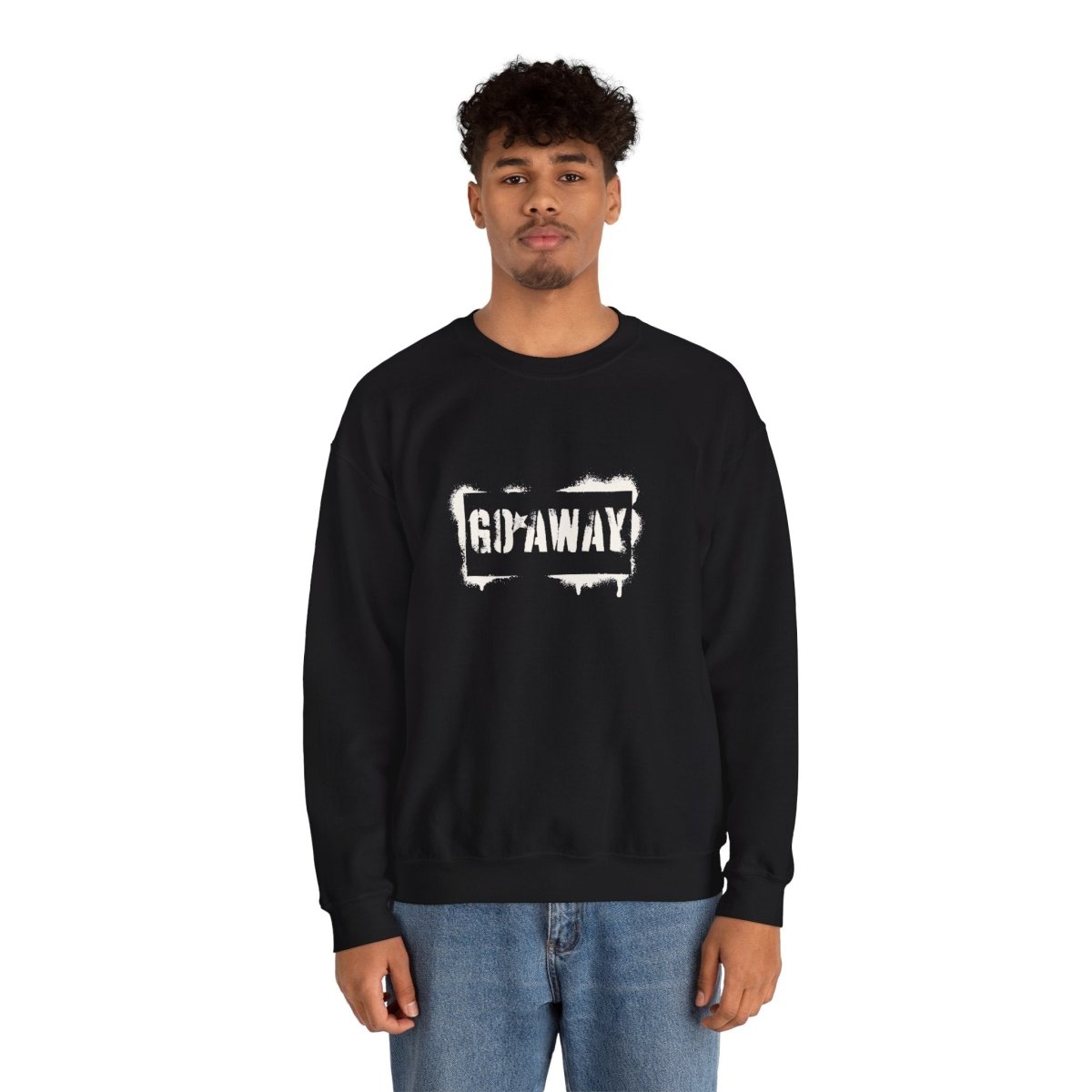 Crewneck Sweatshirt - 'Go Away' Stencil Graphic Cozy Pullover