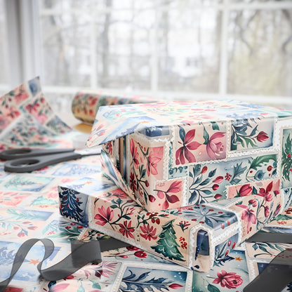 Flora & First - Class Festivities – Botanical Holiday Stamp Wrapping Paper