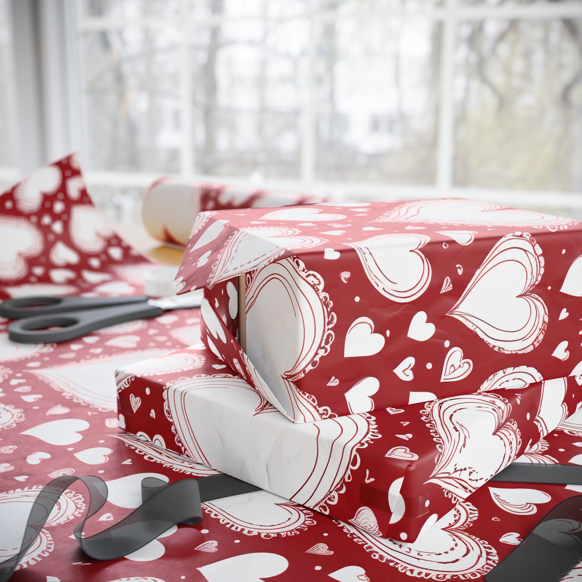 Romantic White and Red Heart Wrapping Papers