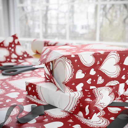 Romantic White and Red Heart Wrapping Papers