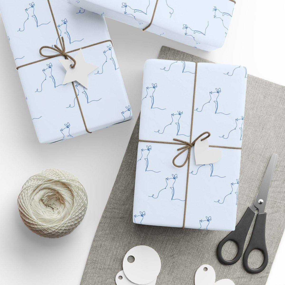 Line Drawn Blue Cat Gift Paper