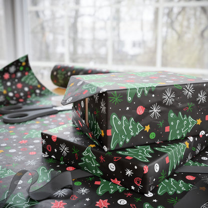 Merry Mischief – Doodled Christmas Tree Wrapping Paper