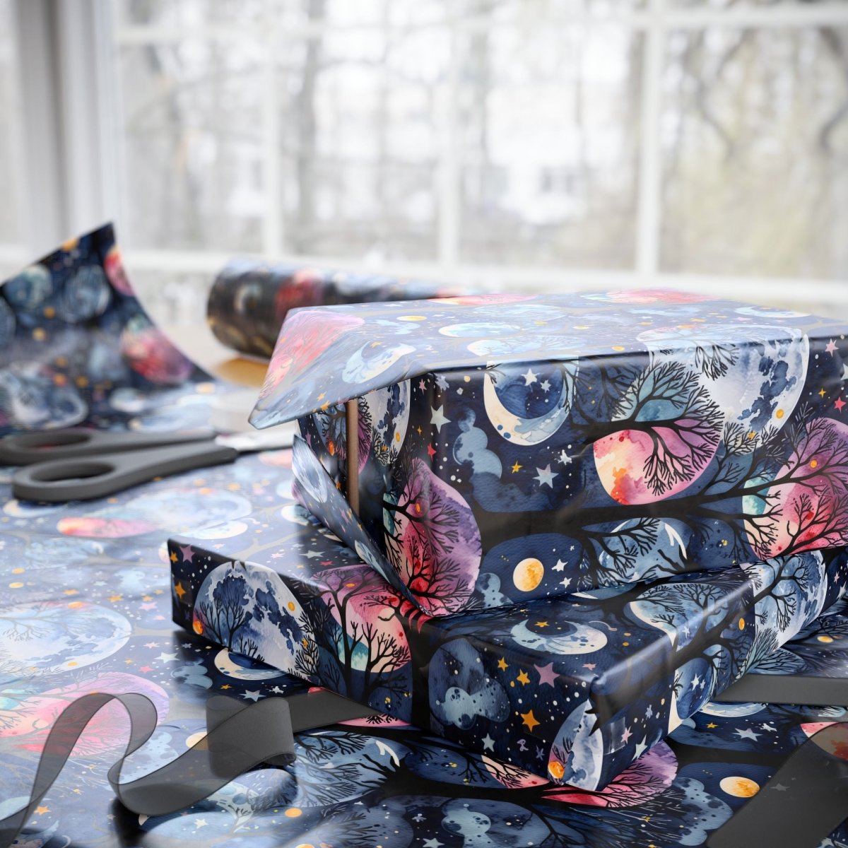 Celestial Universe Wrapping Paper - Cosmic Gift Wrap, Starry Night Packaging, Space Theme, Holiday Gift Wrap, Birthday Wrap