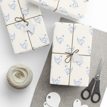 Blue Line Drawing Chicken Wrapping Papers