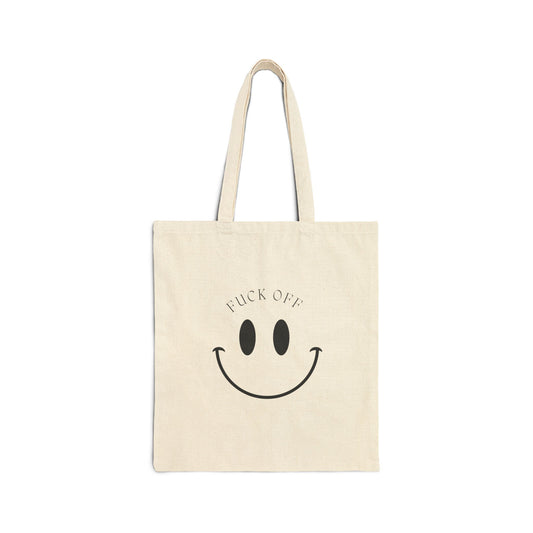 Smiley Face With Tiny "Fuck Off"  tote bag | Canvas Tote