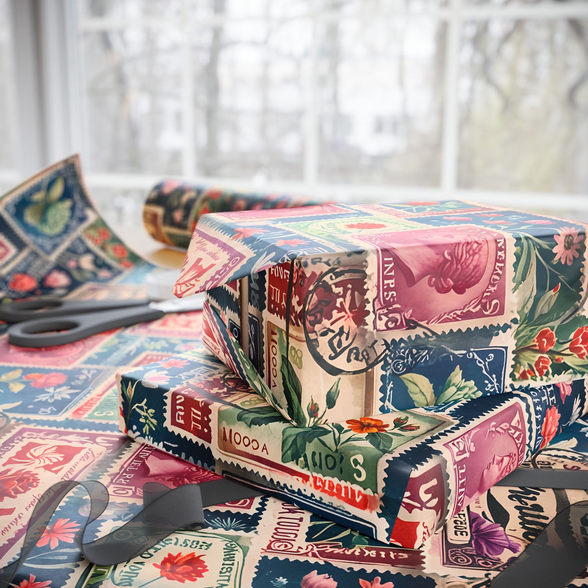 Love Stamps Gift Wrap for Valentine's Packages