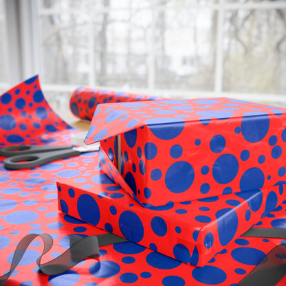 Dot Riot – Bold Blue on Red Modern Wrapping Paper