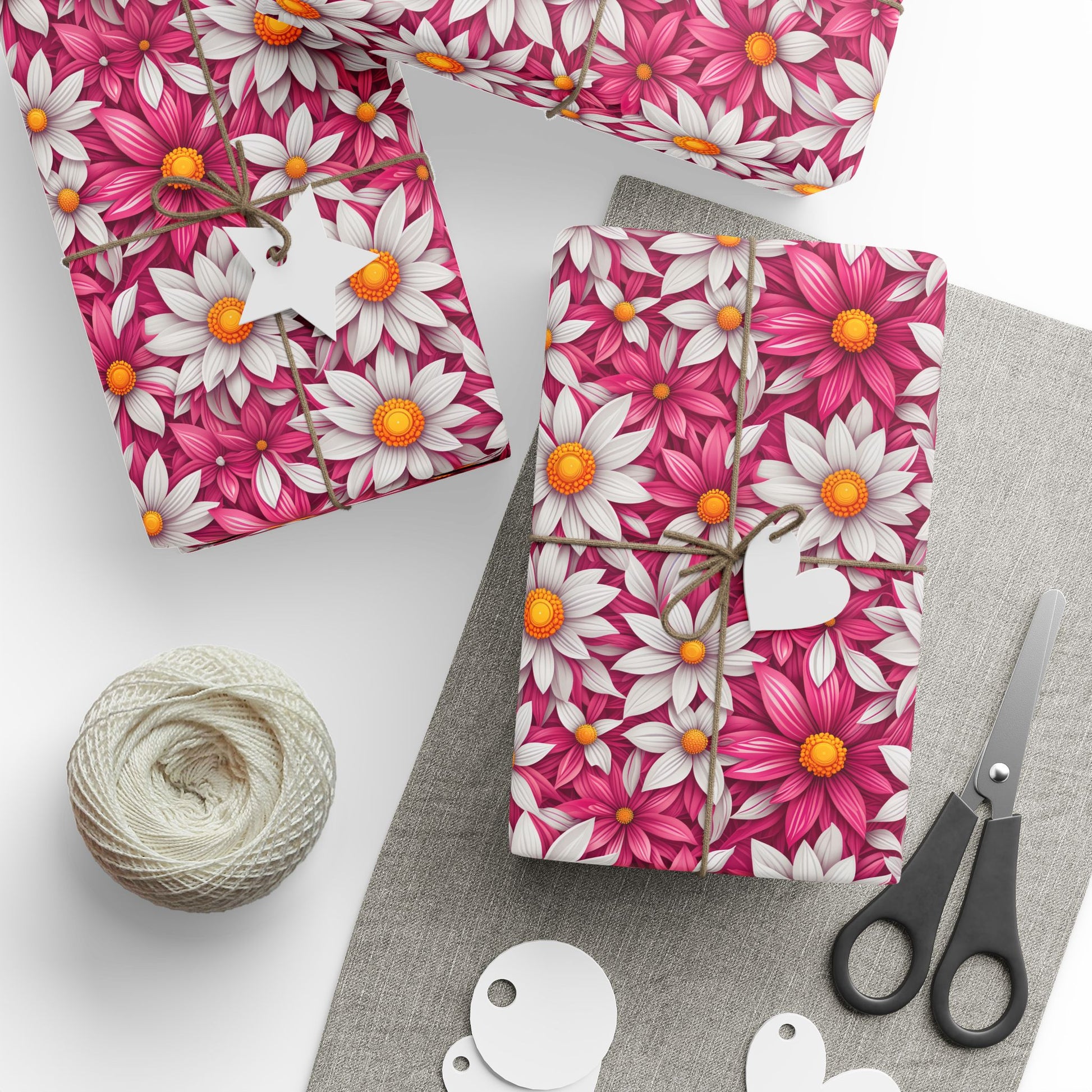 Pink & White Daisy Floral Gift Wrap Paper