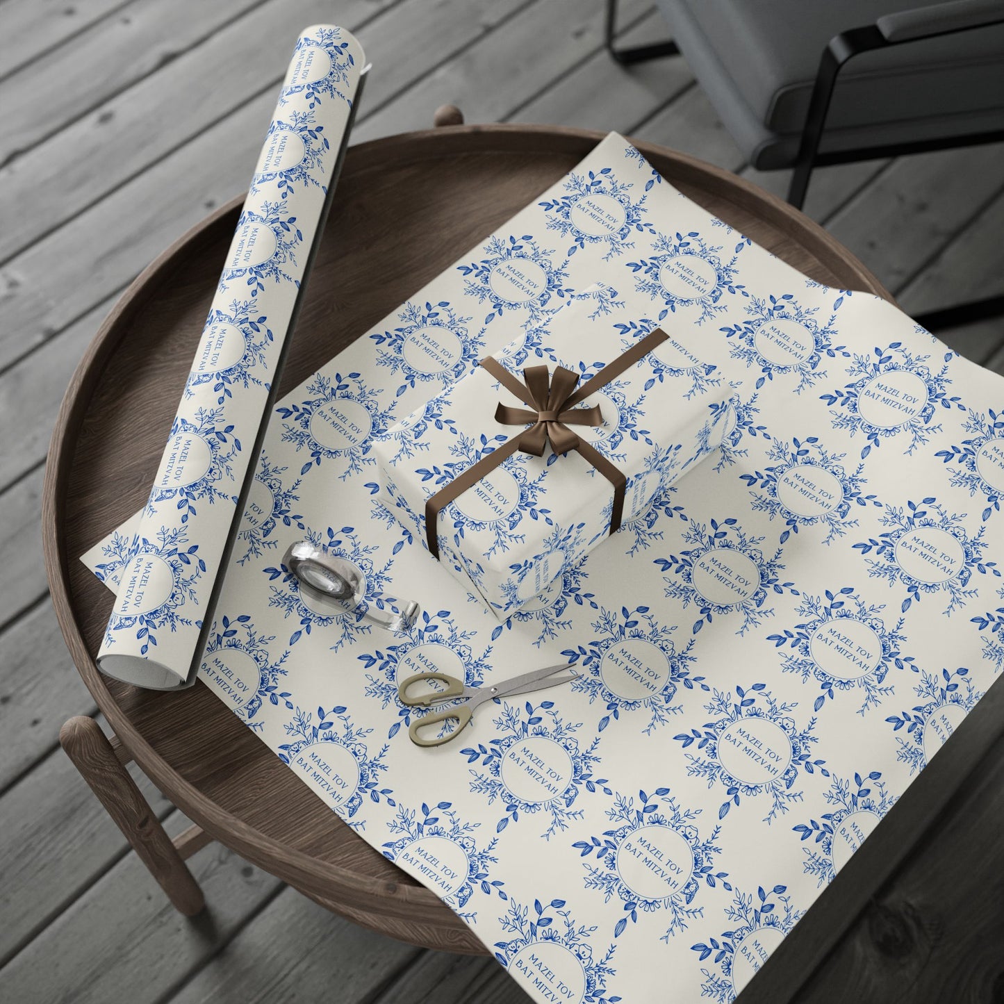 Elegant Floral Mazel Tov Bat Mitzvah Wrapping Paper