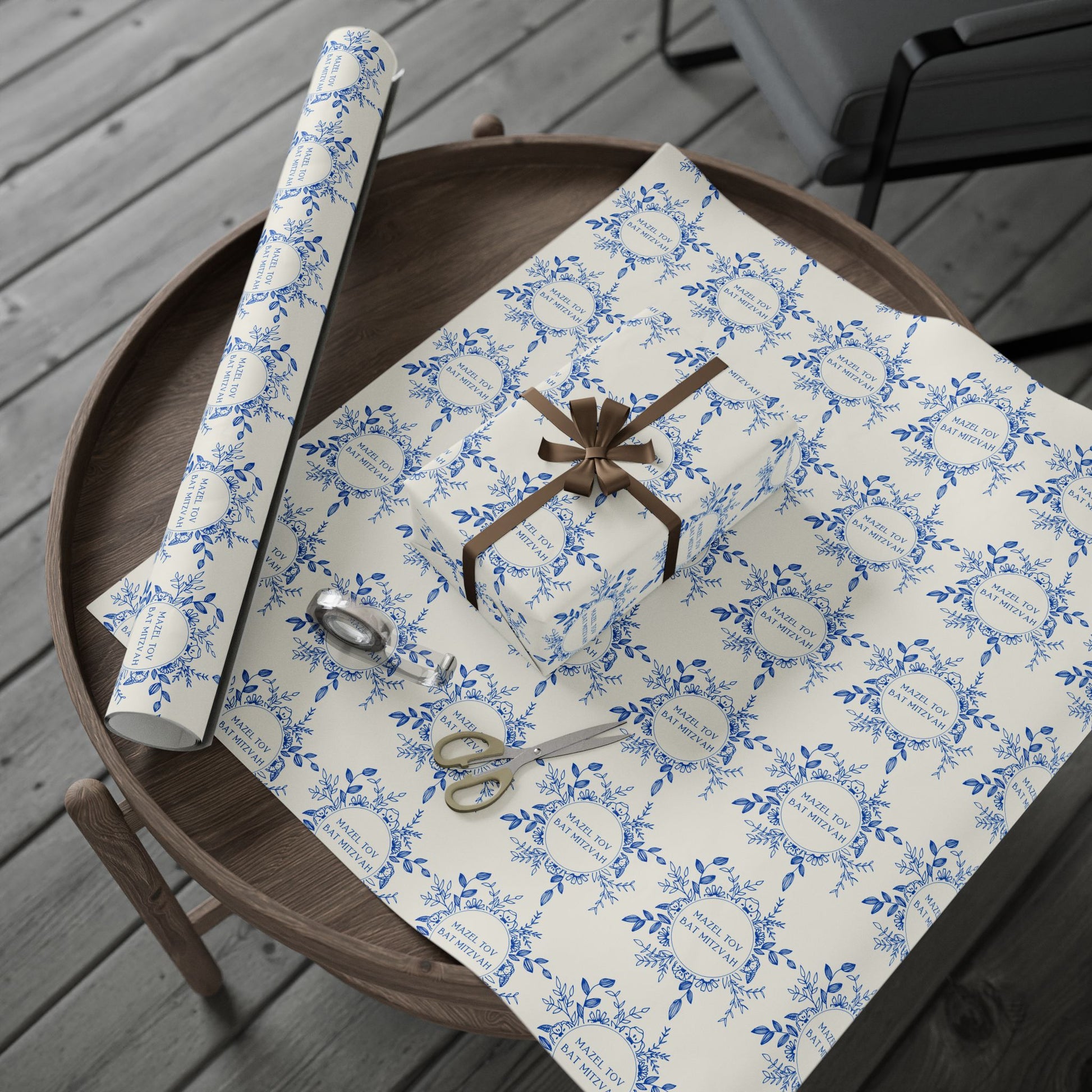 Elegant Floral Mazel Tov Bat Mitzvah Wrapping Paper