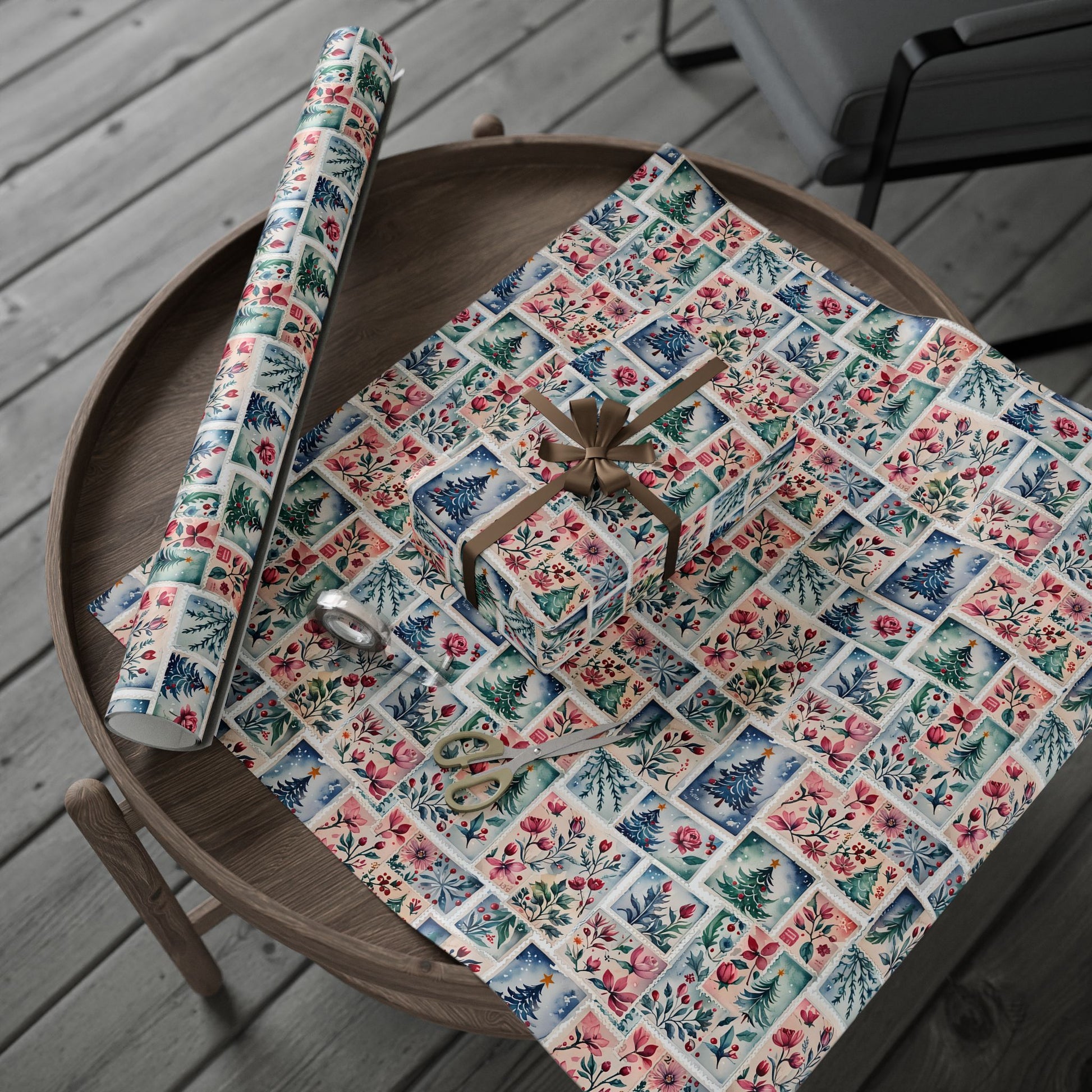 Flora & First - Class Festivities – Botanical Holiday Stamp Wrapping Paper