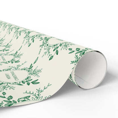 Evergreen Wreaths – Green Botanical Christmas Wrapping Paper