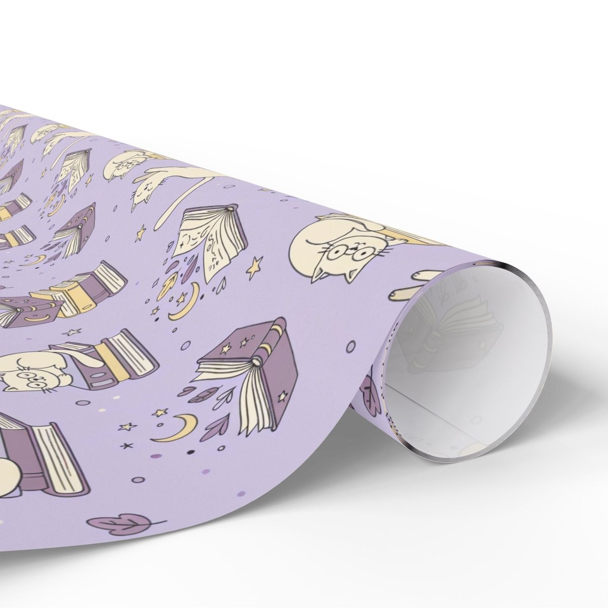 Paws & Prose – Lilac Bookish Cat Wrapping Paper