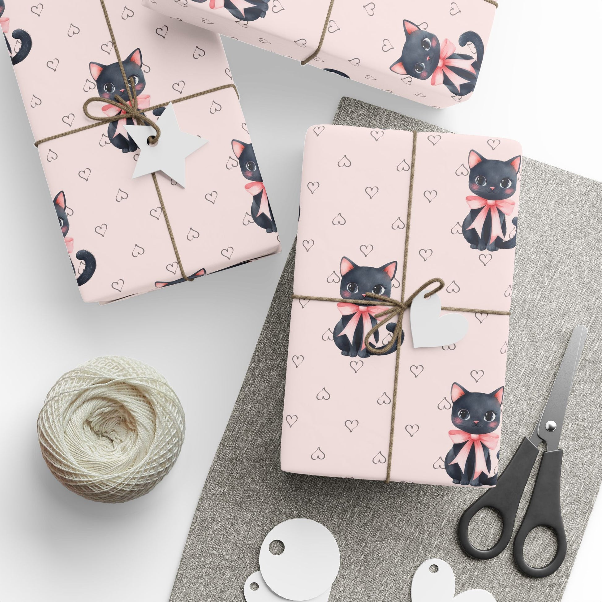Purrfectly Pink – Black Cat & Bows Wrapping Paper