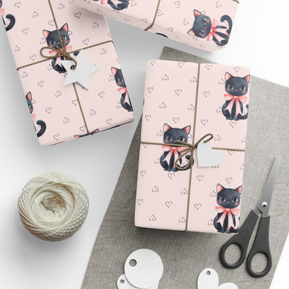 Purrfectly Pink – Black Cat & Bows Wrapping Paper