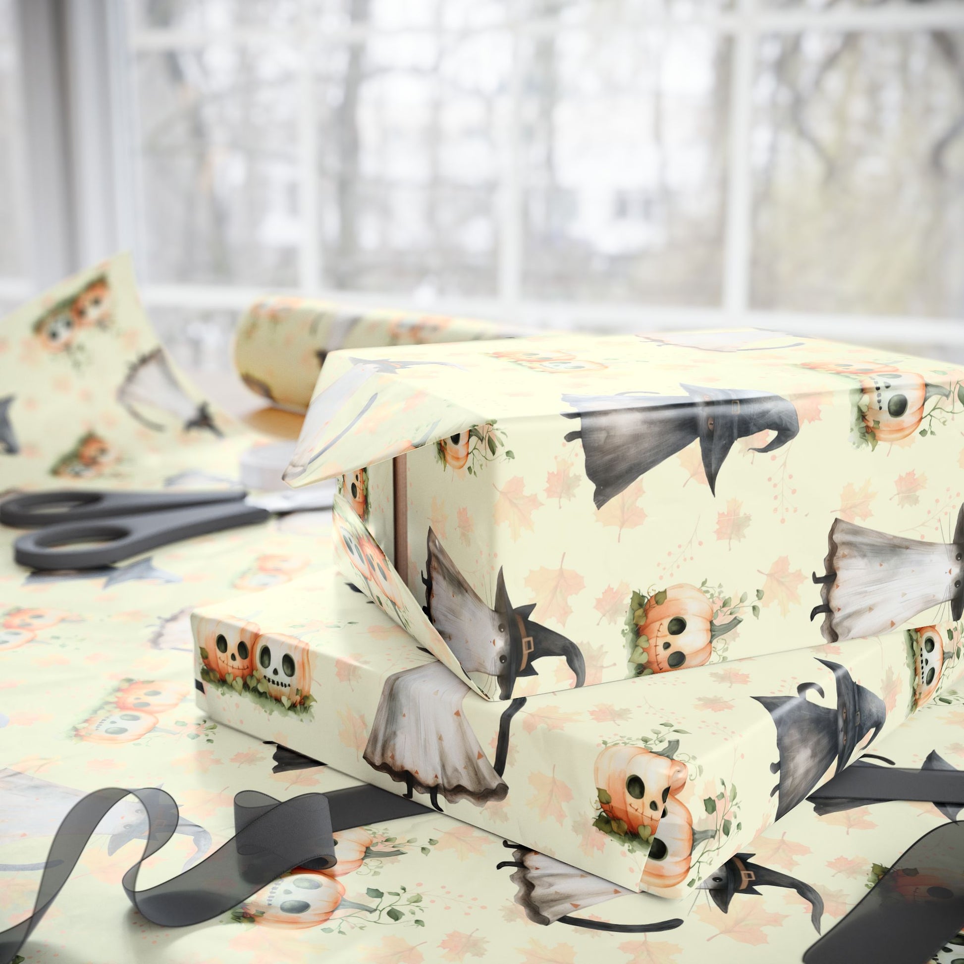 Hex Me Not - Spooky Cute Cat & Pumpkin Halloween Wrapping Paper