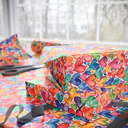 Vibrant Multicolor Heart Wrapping Paper Roll