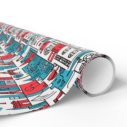 Wrapping Papers: Colorful Blue & Red Abstract Cityscape