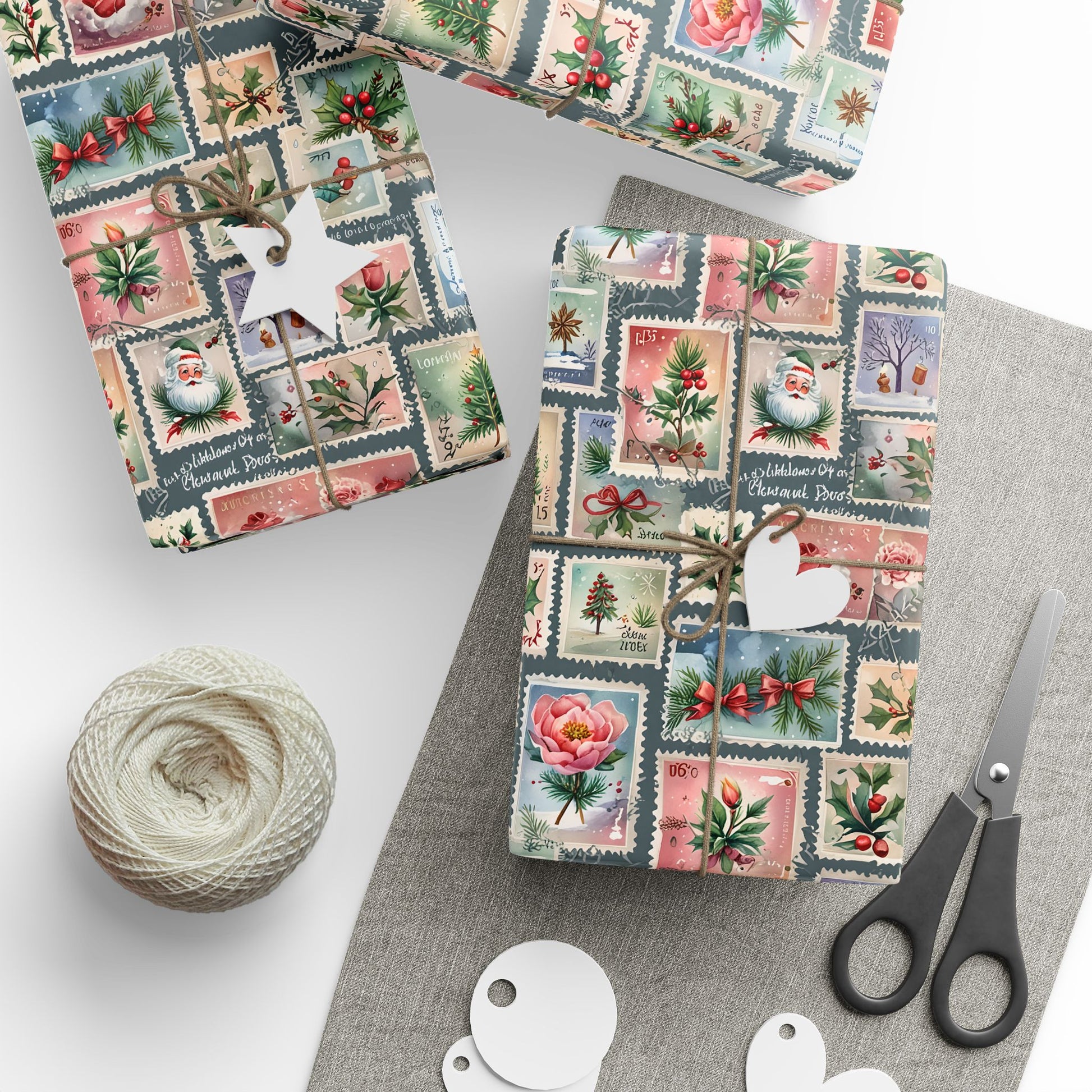 First - Class Festive – Vintage Holiday Stamps Wrapping Paper