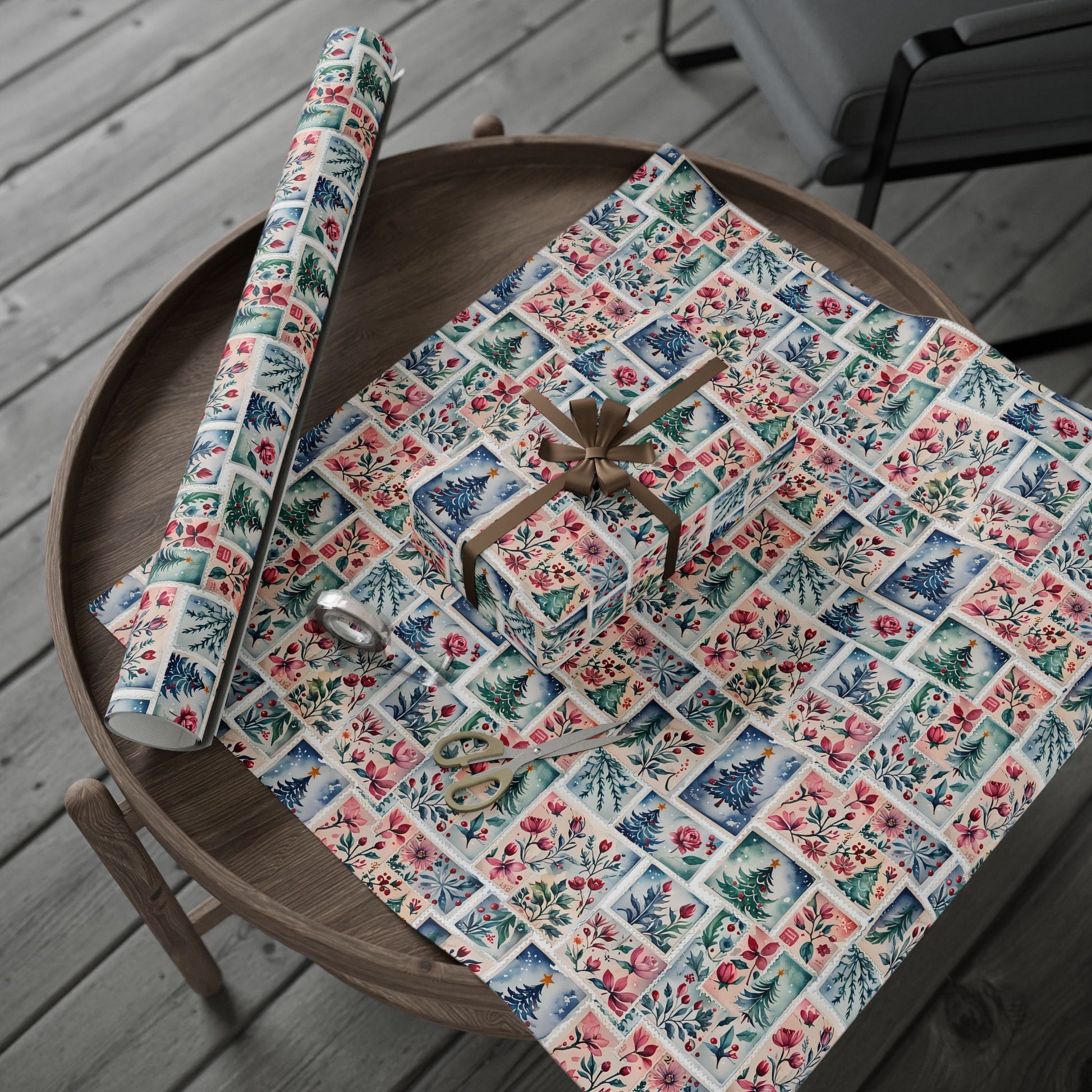 Flora & First - Class Festivities – Botanical Holiday Stamp Wrapping Paper