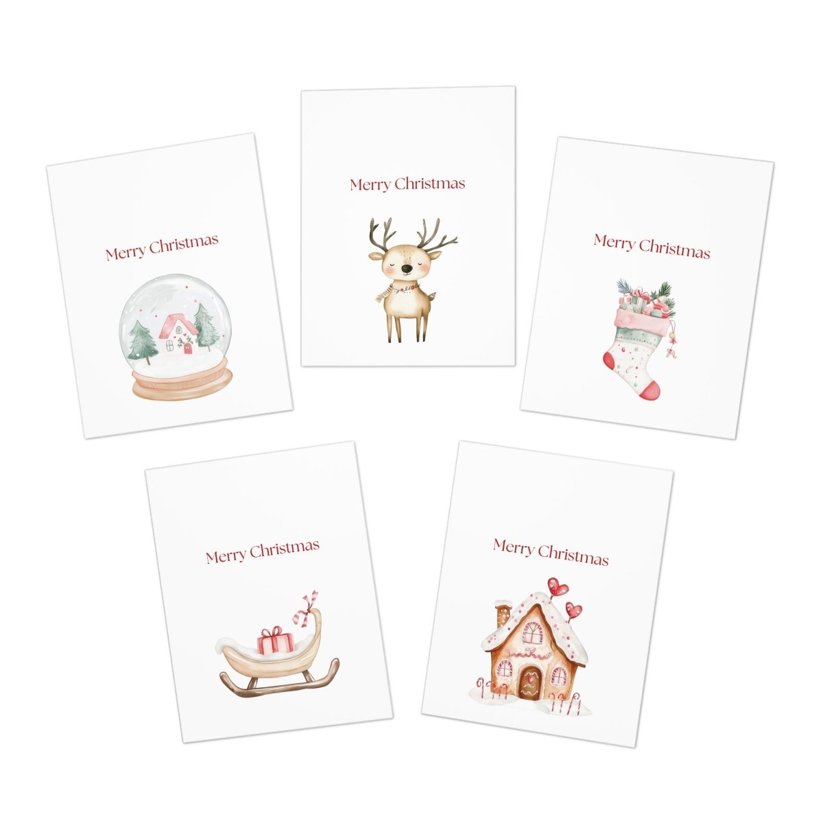 Christmas Cards 5-Pack — 'Merry Christmas' Cozy Holiday Designs