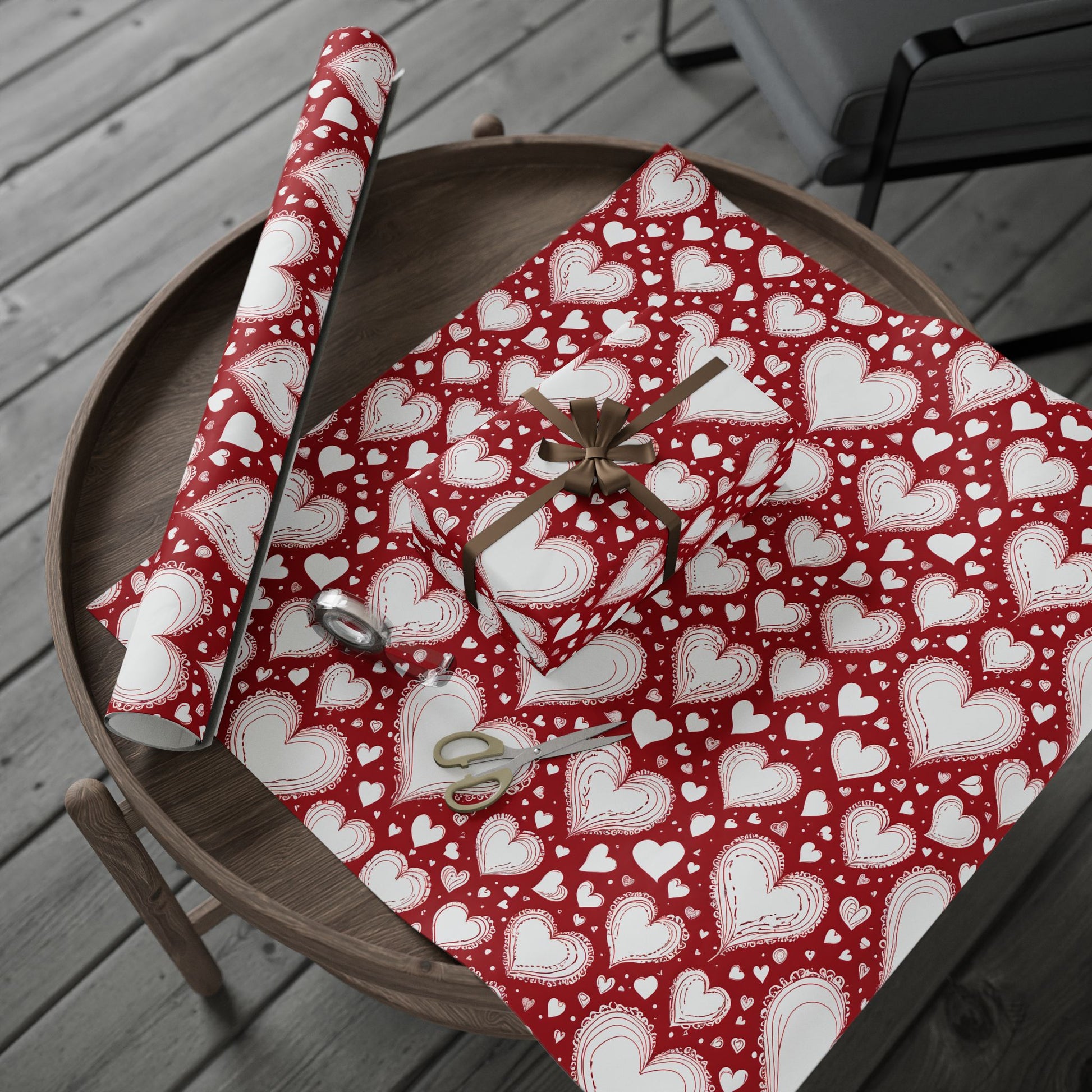 Romantic White and Red Heart Wrapping Papers