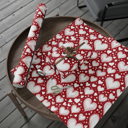 Romantic White and Red Heart Wrapping Papers