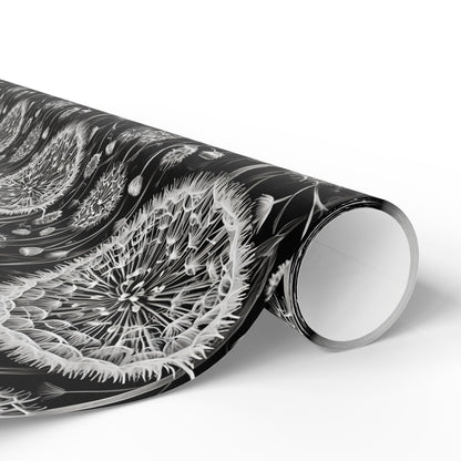Wrapping Papers - Dandelion Seed Head Flowers Black and White Line Drawings