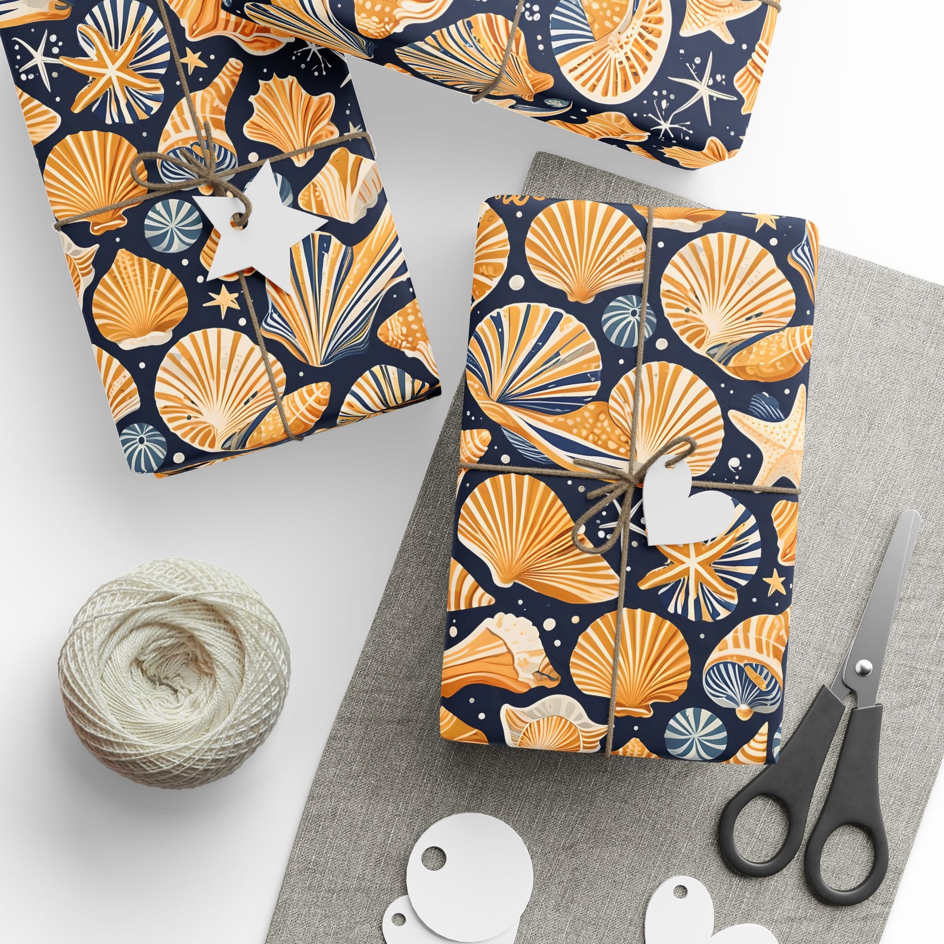 Seashell - Inspired Navy and Yellow Gift Wrap