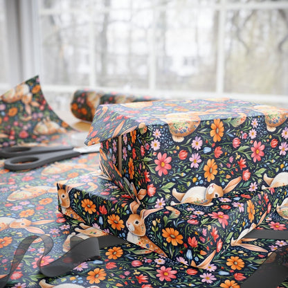 Whimsical Floral Bunny Wrapping Paper