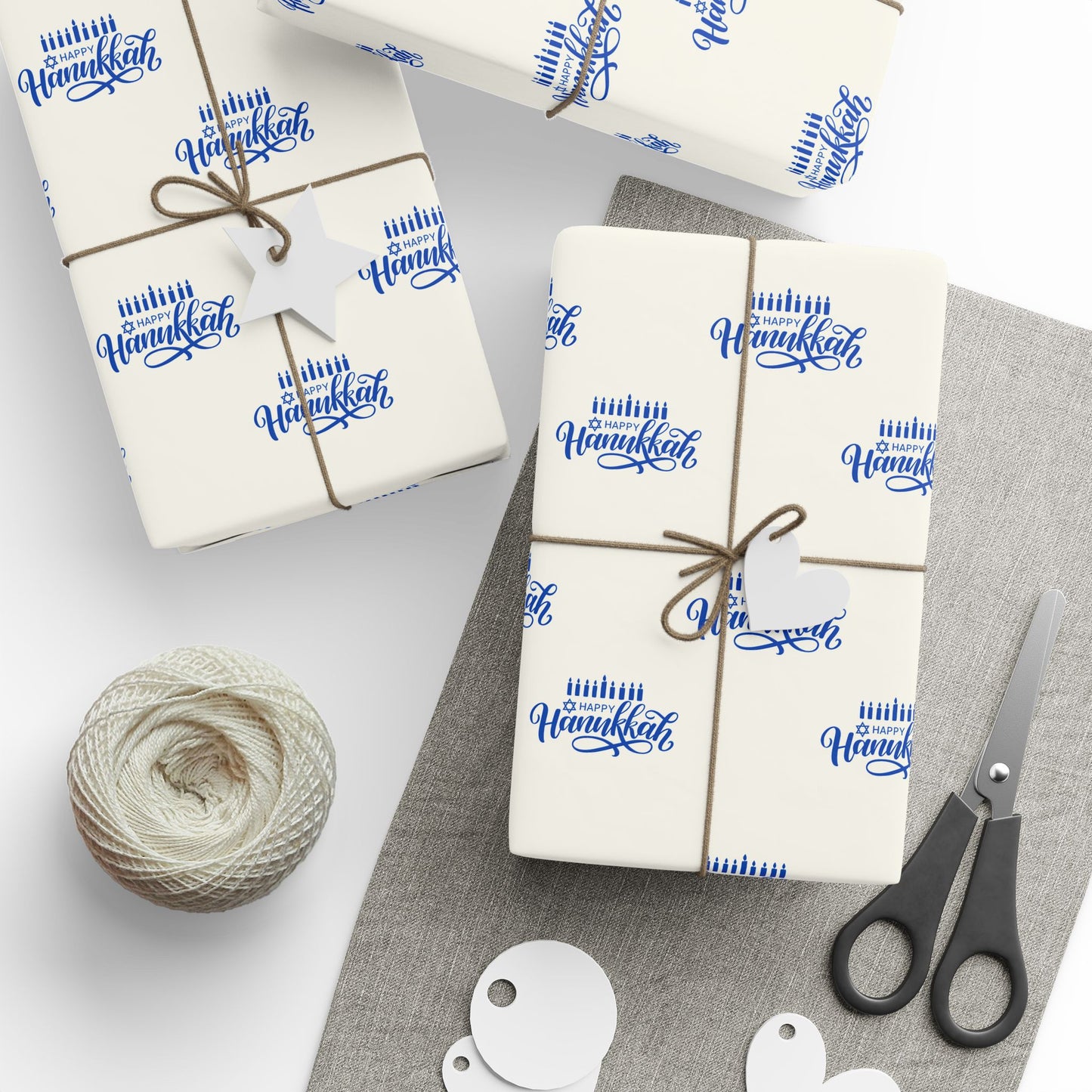 Hanukkah Blue and White Candle Wrapping Papers