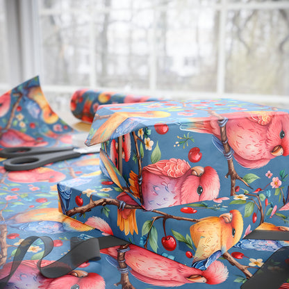 Pastel Lovebirds Cute Valentines Day Gift Paper with Cherries and Flowers