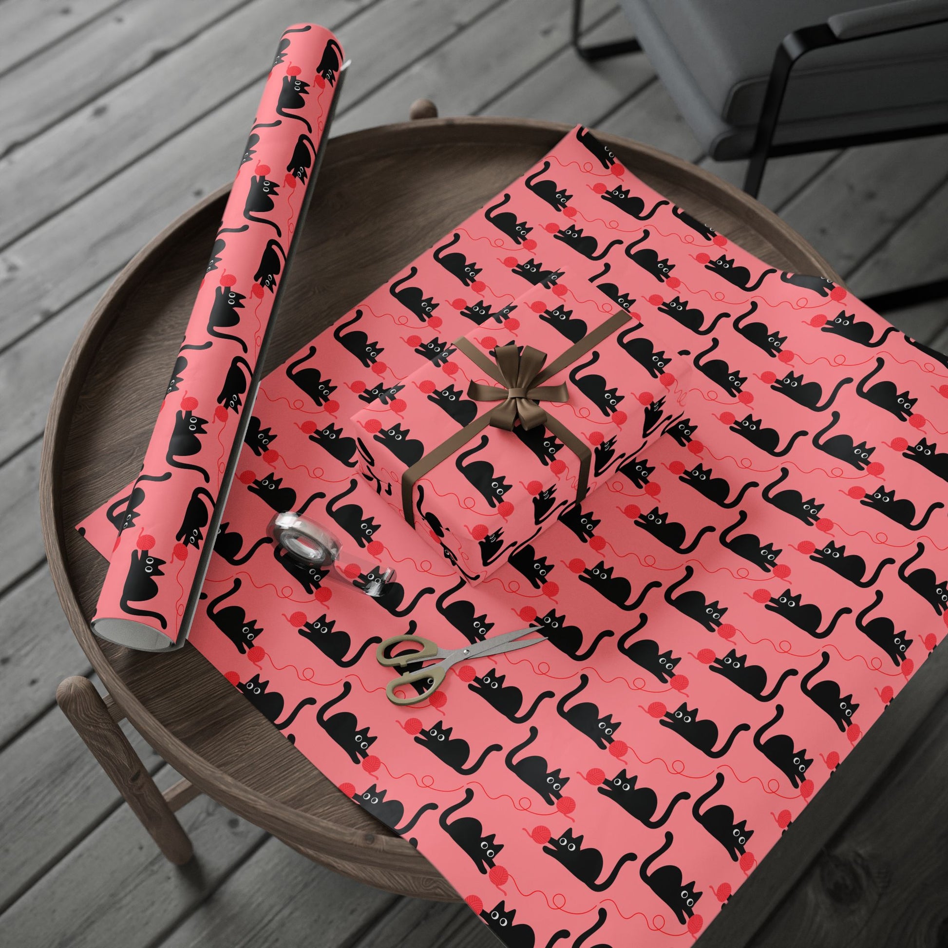 Pink Cat Wrapping Paper – Playful Black Kitty Design for Every Occasion