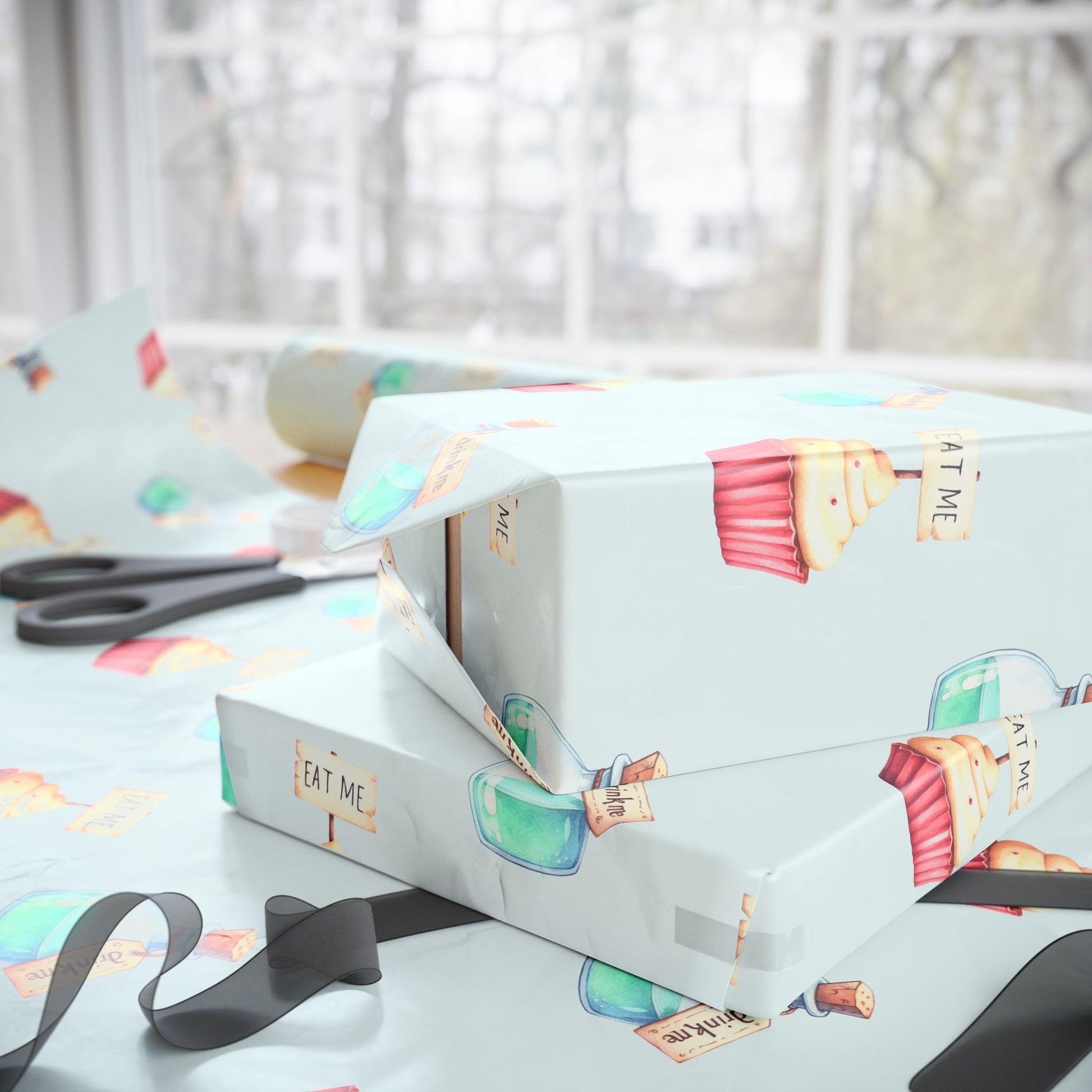 Eat Me, Drink Me Alice in Wonderland Gift Wrap