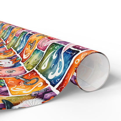 Alice in Wonderland Gift Wrap with Keys & Magic, Whimsical White Rabbit Wrapping Paper