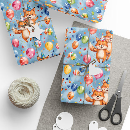 Cute Fox and Balloon Gift Wrap Birthday Party Decor for Kids or Cool Adults