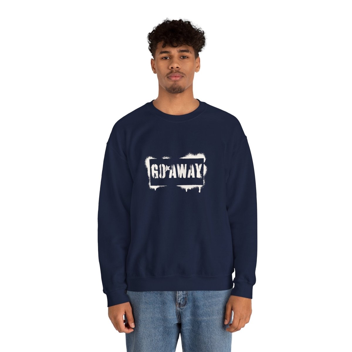Crewneck Sweatshirt - 'Go Away' Stencil Graphic Cozy Pullover
