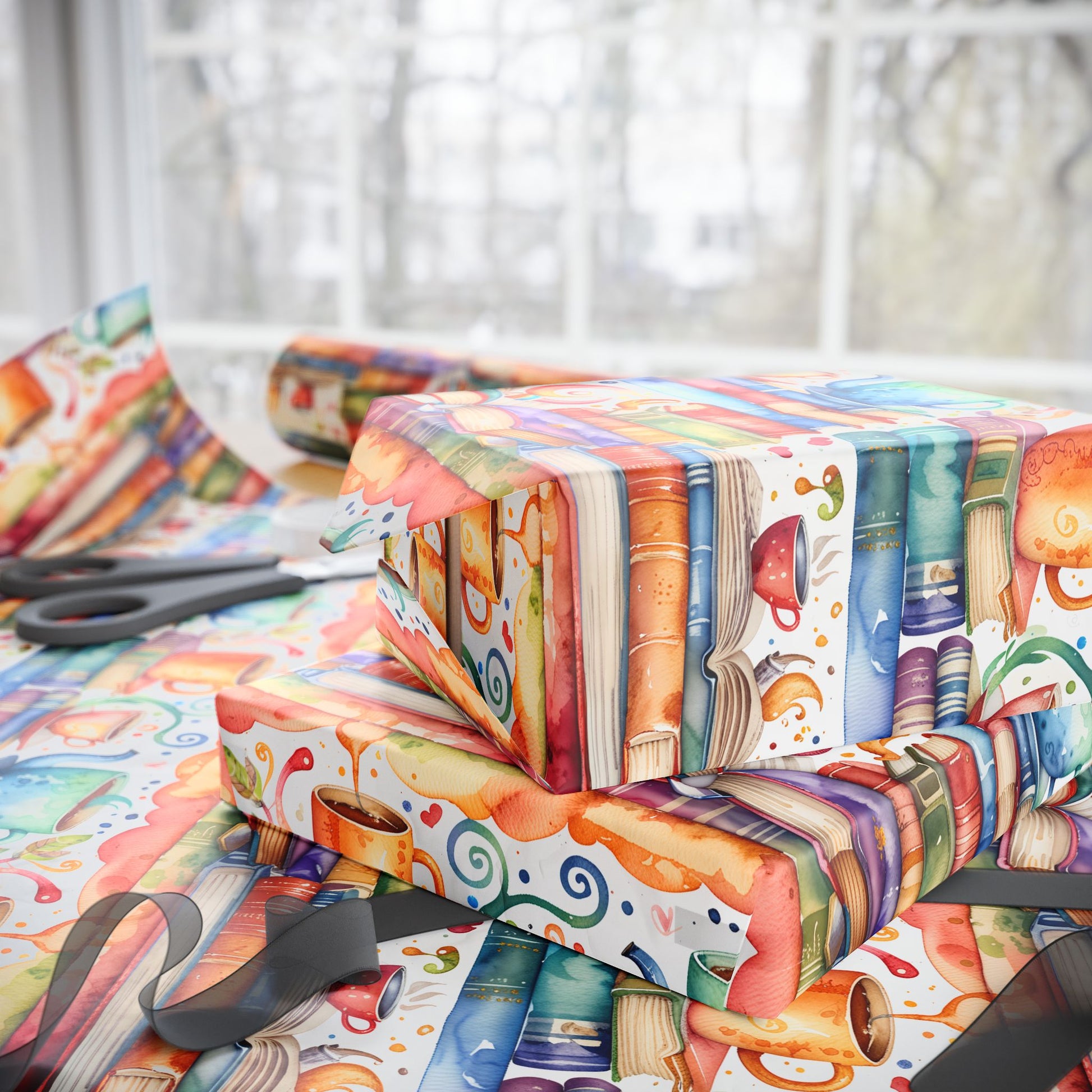 Book Lovers Orange Wrapping Paper