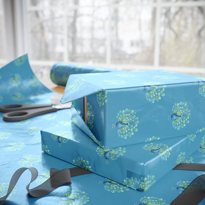 Pretty Blue Peacock Print Gift Wrap
